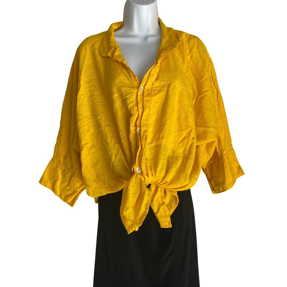 Y2K Dilemma Women Plus 4X Avantgarde Yellow Summer Blouse Dolman Sleeve Cotton